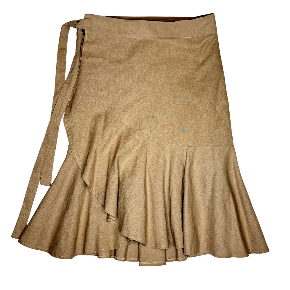 LOOK Skirt Womens One Size Beige Cotton Linen Wrap Asymmetric Ruffle Midi Summer